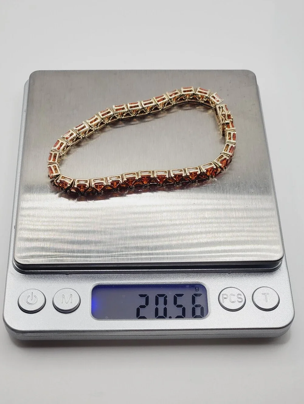 Yellow Gold - 925 Silver 18 Carats Of Orange Trillion Cz Tennis Bracelet
